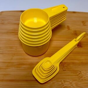 Vintage Tupperware Measuring Cups & Spoons Set – Complete w/ wall rack